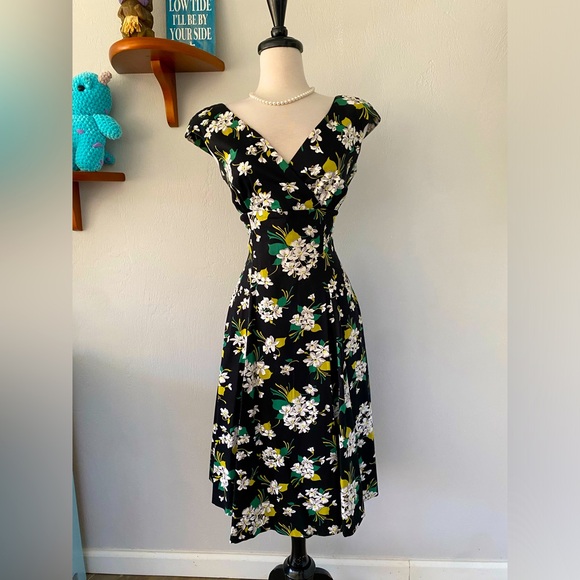 Pinup Couture Dresses & Skirts - 😃 SOLD 😃Retrospec’d Black Floral 1950’s Inspired Dress
